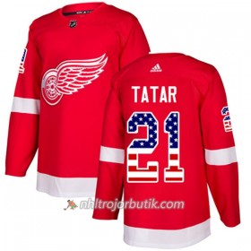 Män Ishockey Detroit Red Wings Tröja Tomas Tatar 21 Adidas 2017-2018 Röd USA Flag Fashion Authentic